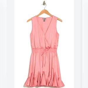 Satin Sleeveless Wrap Mini Dress Size XL Soft Pink Satin Pastel Spring